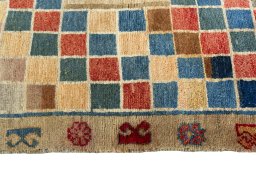 Full view of 2000s Persian Gabbeh rug from Iran / Persia, 170 × 103 cm in Multi Color tones