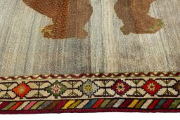 Close-up detail of 2000s Persian Gabbeh rug from Iran / Persia showing Wool weave