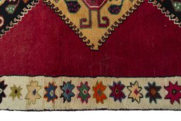 Close-up detail of 2000s Persian Gabbeh rug from Iran / Persia showing Wool weave