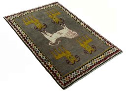 Close-up detail of 2000s Persian Gabbeh rug from Iran / Persia showing Wool weave