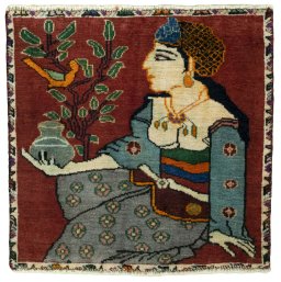 Full view of 2000s Persian Gabbeh rug from Iran / Persia, 54 × 55 cm in Red tones