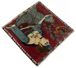 Close-up detail of 2000s Persian Gabbeh rug from Iran / Persia showing Wool weave