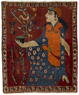 Full view of 2000s Persian Gabbeh rug from Iran / Persia, 71 × 60 cm in Red tones