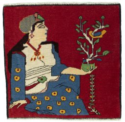 Full view of 2000s Persian Gabbeh rug from Iran / Persia, 56 × 57 cm in Red tones