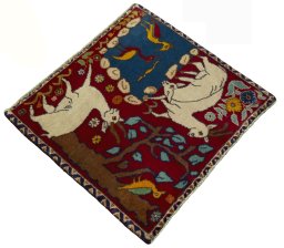 Close-up detail of 2000s Persian Gabbeh rug from Iran / Persia showing Wool weave