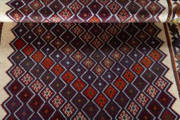Full view of 2000s Persian Gabbeh rug from Iran / Persia, 197 × 113 cm in Multi Color tones