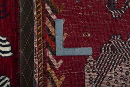 Close-up detail of 1970s Persian Gabbeh rug from Iran / Persia showing Wool weave