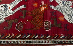 Close-up detail of 1970s Persian Gabbeh rug from Iran / Persia showing Wool weave