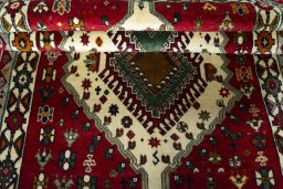 Full view of 2000s Persian Gabbeh rug from Iran / Persia, 205 × 123 cm in Beige tones