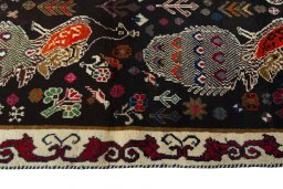 Close-up detail of 2000s Persian Gabbeh rug from Iran / Persia showing Wool weave