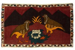 Full view of 2000s Persian Gabbeh rug from Iran / Persia, 55 × 95 cm in Multi Color tones