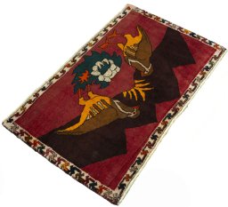 Close-up detail of 2000s Persian Gabbeh rug from Iran / Persia showing Wool weave