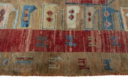 Close-up detail of 2000s Persian Gabbeh rug from Iran / Persia showing Wool weave