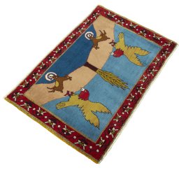 Close-up detail of 2000s Persian Gabbeh rug from Iran / Persia showing Wool weave
