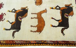 Close-up detail of 2000s Persian Gabbeh rug from Iran / Persia showing Wool weave