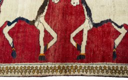 Close-up detail of 2000s Persian Gabbeh rug from Iran / Persia showing Wool weave