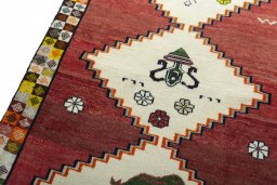 Backside of handmade 2000s Persian Gabbeh rug showing knot structure and weave density