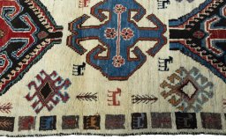 Close-up detail of 2000s Persian Gabbeh rug from Iran / Persia showing Wool weave