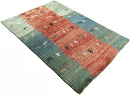 Close-up detail of 1970s Persian Gabbeh rug from Iran / Persia showing Wool weave