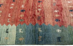 Close-up detail of 1970s Persian Gabbeh rug from Iran / Persia showing Wool weave