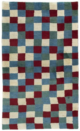 Full view of 2000s Persian Gabbeh rug from Pakistan, 186 × 111 cm in Multi Color tones