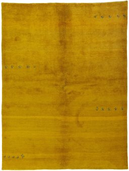 Full view of New Persian Gabbeh rug from Iran / Persia, 267 × 200 cm in Yellow tones