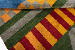 Full view of New Persian Gabbeh rug from Iran / Persia, 230 × 168 cm in Multi Color tones