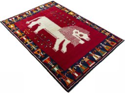 Close-up detail of 2000s Persian Gabbeh rug from Iran / Persia showing Wool weave