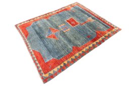 Close-up detail of 1975s Persian Gabbeh rug from Iran / Persia showing Wool weave