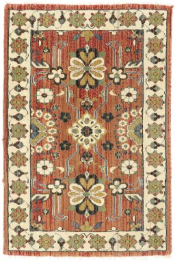 Full view of New Persian Gabbeh rug from Iran / Persia, 140 × 90 cm in Terracotta tones