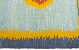 Close-up detail of New Kilim Sofre rug from Turkey showing Wool weave