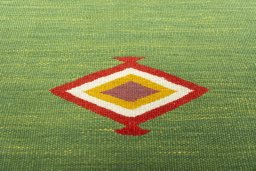 Backside of handmade New Kilim Sofre rug showing knot structure and weave density