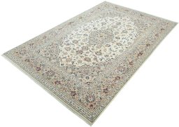 Corner detail of New Kashan rug showing border pattern and Wool pile