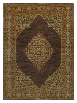 Full view of New Farahan rug from Pakistan, 239 × 177 cm in Brown tones