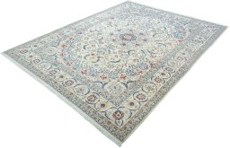 Corner detail of 2000s Nain rug showing border pattern and Wool pile