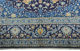 Full view of 2000s Kashan rug from Iran / Persia, 406 × 305 cm in Blue tones