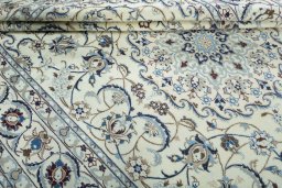 Close-up detail of 2000s Nain rug from Iran / Persia showing Wool weave
