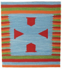 Full view of New Kilim Sofre rug from Turkey, 109 × 99 cm in Multi Color tones