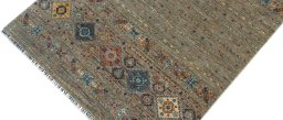Backside of handmade New Samarkand rug showing knot structure and weave density