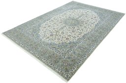 Corner detail of New Kashan rug showing border pattern and Cork pile