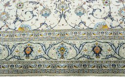 Full view of 2000s Kashan rug from Iran / Persia, 356 × 255 cm in Beige tones