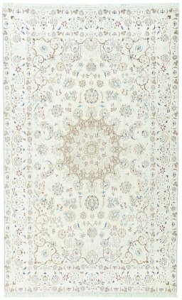 Full view of 2000s Nain rug from Iran / Persia, 255 × 158 cm in Beige tones