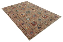 Corner detail of New Kazak rug showing border pattern and Wool pile
