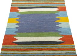 Close-up detail of New Kilim Sofre rug from Turkey showing Wool weave