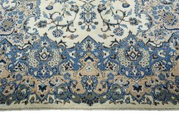 Full view of 2000s Kashan rug from Iran / Persia, 376 × 270 cm in Beige tones