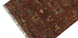 Backside of handmade New Samarkand rug showing knot structure and weave density