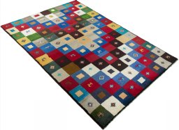Close-up detail of 2000s Persian Gabbeh rug from Pakistan showing Wool weave