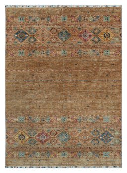 Full view of New Samarkand rug from Pakistan, 227 × 168 cm in Yellow tones