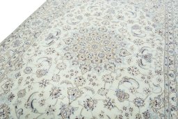 Backside of handmade 2000s Nain rug showing knot structure and weave density