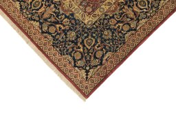 Backside of handmade New Agra rug showing knot structure and weave density